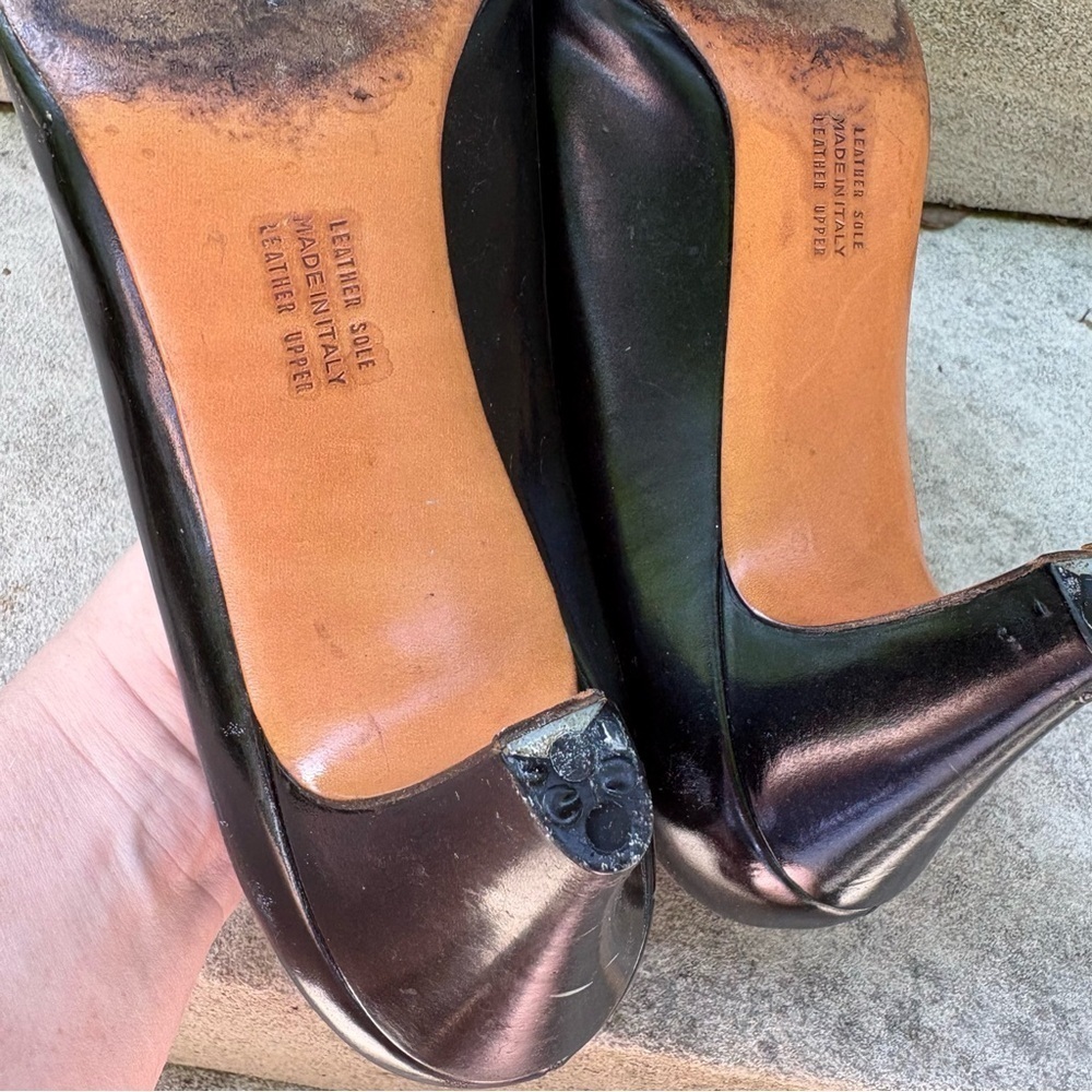 Vintage Salvatore Ferragamo Black Patent Leather Heels Size 9 - Picture 9 of 10
